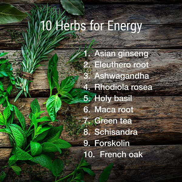 This image ad displays 10 different herbs that provide energy benefits.