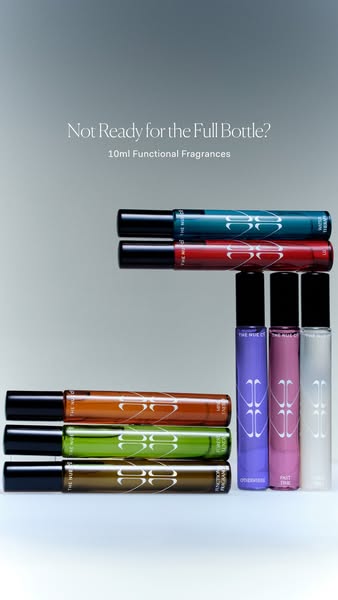 This ad for The Nue Co. showcases a variety of functional fragrances in rollerball applicators. It asks if you're no