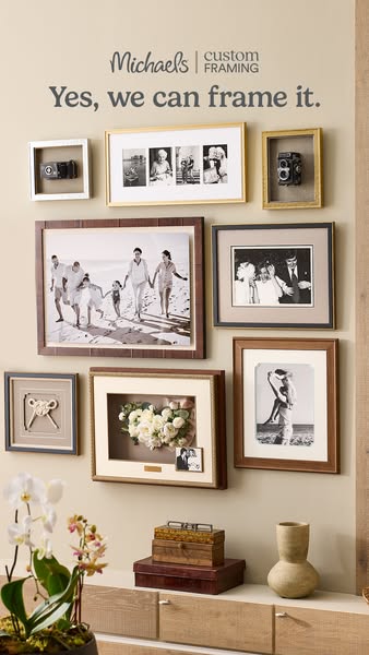 This ad for Michael's Custom Framing features an array of framed photos, art, and keepsakes to illustrate the breadt