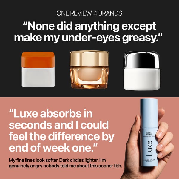 The image ad features a beauty product called "Luxe" and positions it as superior to competitors. The ad prese