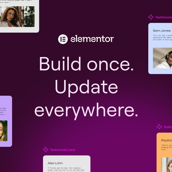 This Elementor ad uses social proof in the form of testimonial cards to promote the benefits of its platform. The primar