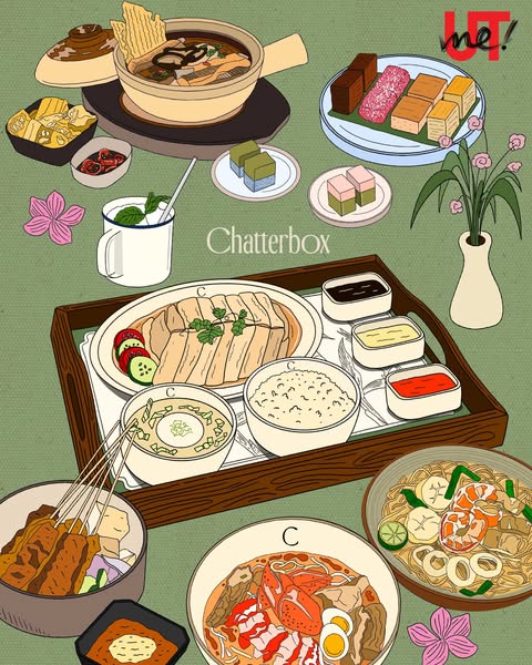 This image ad promotes Chatterbox, a restaurant or food service, by showcasing an illustration of several dishes that ar