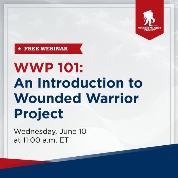 This image promotes a free webinar for the Wounded Warrior Project. The image features the organization's logo and t