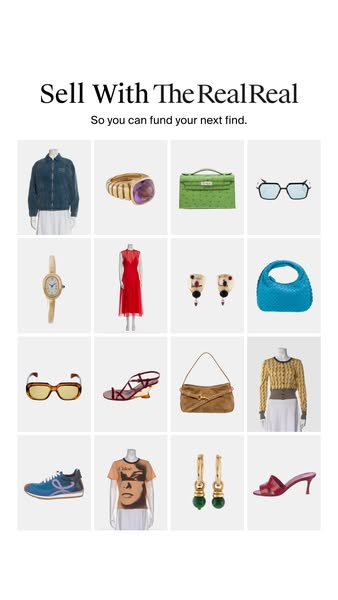 This ad promotes The RealReal, a luxury consignment company. The ad features a grid of various items available for sale
