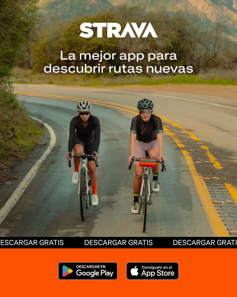 This image ad promotes the Strava app as a tool for discovering new routes, targeting cyclists. It features two cyclists