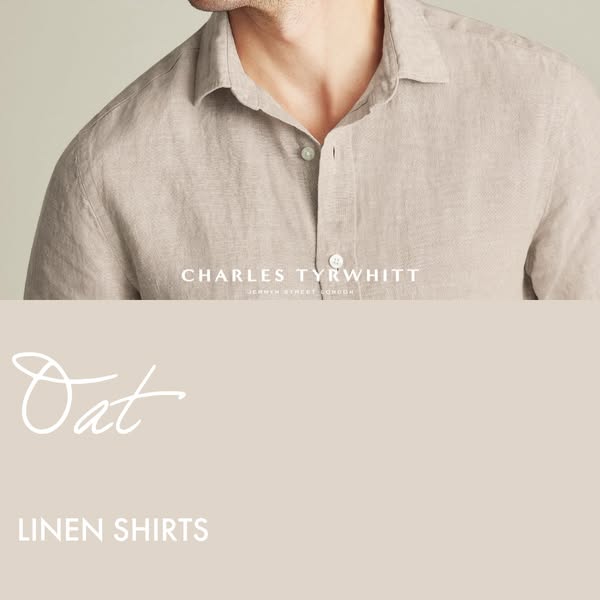This is an advertisement for Charles Tyrwhitt linen shirts.