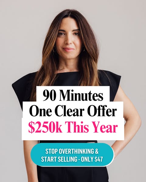 This ad features a woman in front of a gray background with text overlaid stating a promise to generate $250k this year.