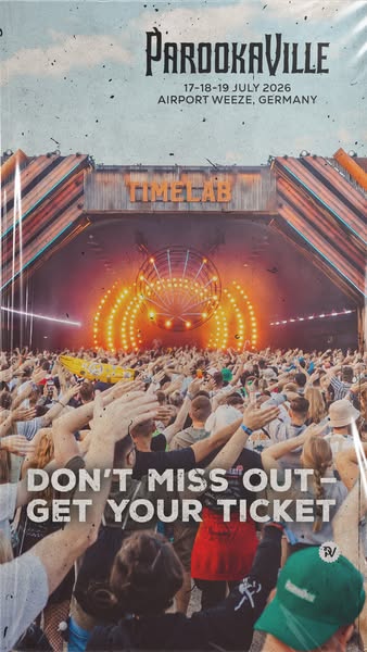 This image ad promotes the Parookaville music festival, scheduled for July 17-19, 2026, at Airport Weeze, Germany. The a