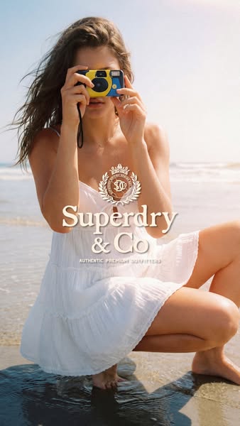 This ad for Superdry & Co features a young woman at the beach taking a photo with a disposable camera. The ad focuse