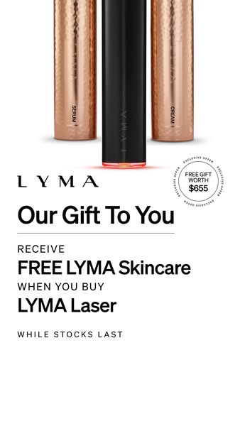 This ad promotes LYMA Laser. When you buy LYMA Laser, you receive free LYMA Skincare. This is a limited time offer, whil