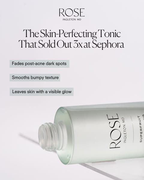 This ad highlights the features and benefits of Rose Ingleton MD's Skin-Perfecting Tonic. It emphasizes the product&