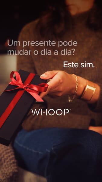 An image ad featuring a woman receiving a Whoop fitness tracker as a gift, suggesting it can change her daily life. The 