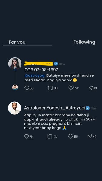 This ad is designed to look like a social media post from one user asking an astrologer whether she will marry her boyfr