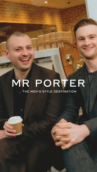 An image ad promoting MR PORTER as the men's style destination. It features two men in suits in a lifestyle setting,