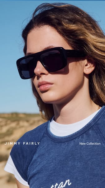 This Jimmy Fairly ad features a model wearing the brand's new collection of sunglasses. The shot is a close up of th