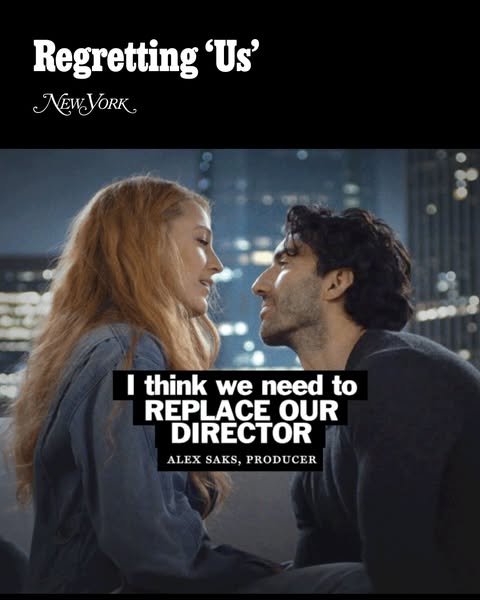 This image ad features two actors in character in front of a city skyline. There is a quote in the middle of the image f