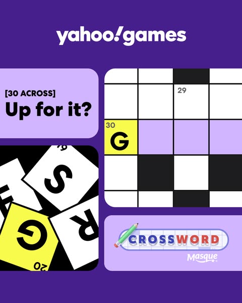 This image ad for Yahoo! Games features a crossword puzzle and a question to prompt engagement.