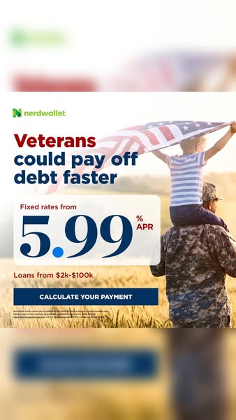 This NerdWallet image ad targets veterans by appealing to their patriotism and offering solutions to manage debt with fi