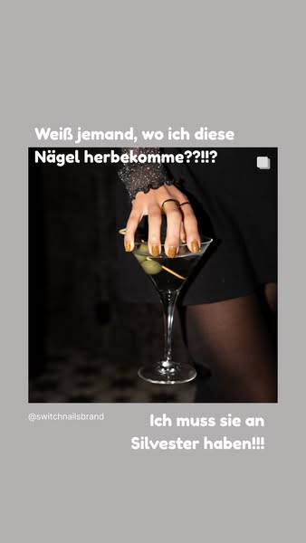 This ad is for Switch Nails, a brand of press-on nails. The ad features a hand with gold-colored press-on nails holding 