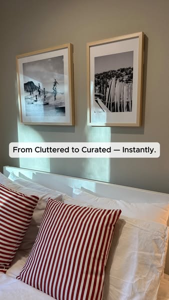 This ad showcases the transformation achieved through the addition of art, presenting a move from a cluttered and generi