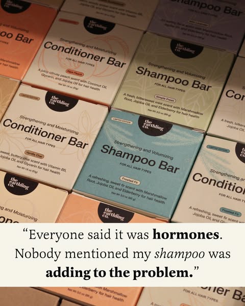This image ad features a quote from a customer about how shampoo was contributing to their hormone problems and it featu