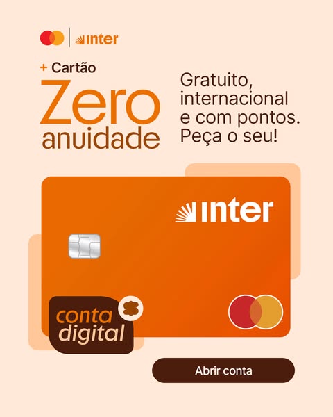 This ad promotes Inter bank's zero-fee credit card with international access and points, encouraging viewers to open
