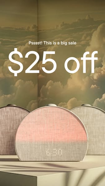 This image ad for a sleep aid device features a big sale offer. The ad uses a background of clouds and calming color pal