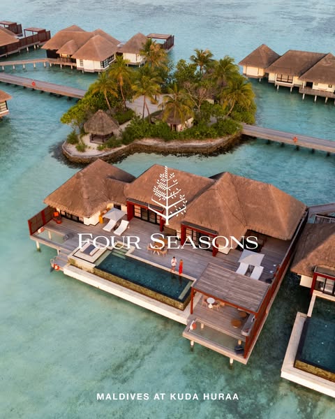 This image ad showcases Four Seasons Maldives at Kuda Huraa. The ad uses a birds eye view of one of the hotel's vill