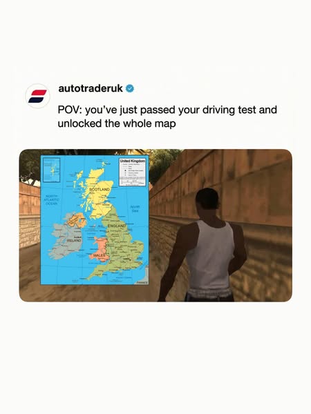 The ad shows an image of a man from the Grand Theft Auto videogame with a map of the UK photoshopped to be in front of t