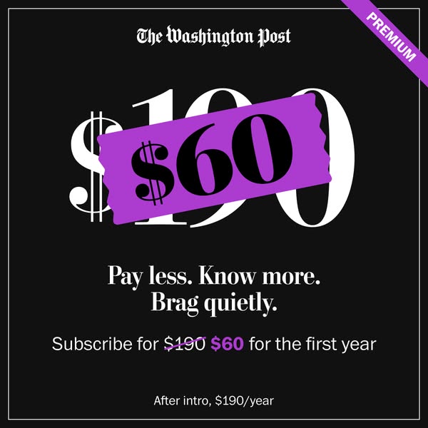 This ad for the Washington Post highlights a limited-time discount on an annual subscription, designed to entice new sub
