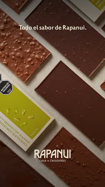 This ad showcases Rapanui chocolate bars, emphasizing the brand's commitment to flavor and craftsmanship, highlighti