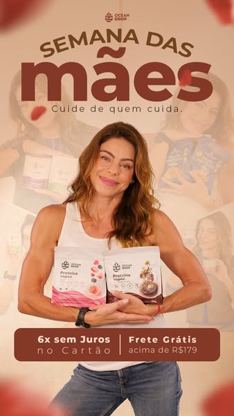 This image ad promotes Ocean Drop's vegan protein powders for Mother's Day week, highlighting the benefits of th