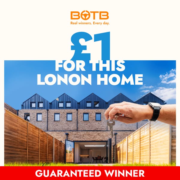 This image ad from BOTB promotes the chance to win a London home for £1. The ad features an image of a home, along with 
