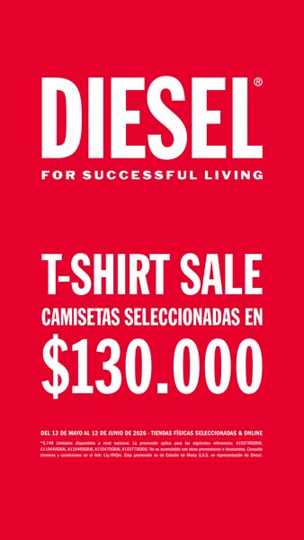 This is an advertisement for Diesel T-shirts, which are on sale for $130,000 from May 13 to June 12, 2026, at selected p