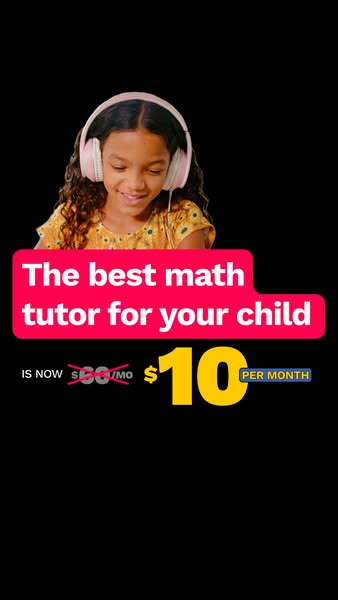 This image ad promotes a math tutor. It features an image of a child wearing headphones looking at a screen and offers t