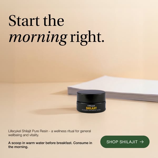 This ad is for Lifecykel Shilajit. The ad encourages viewers to start their morning right by taking a scoop of the resin