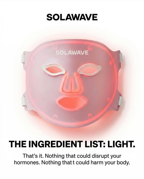 This ad promotes the Solawave skincare light therapy mask as a product that can support skin health and beauty without t