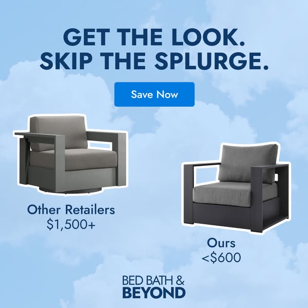 An ad comparing the price of an outdoor chair from Bed Bath & Beyond to the prices of similar chairs from other reta