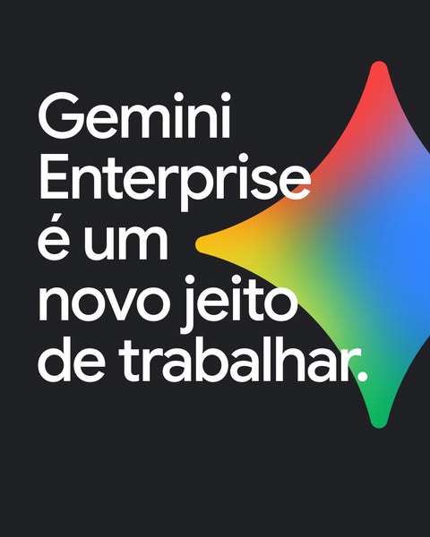 This ad highlights the Gemini Enterprise brand as a new way to work using simple text and an abstract graphic element.