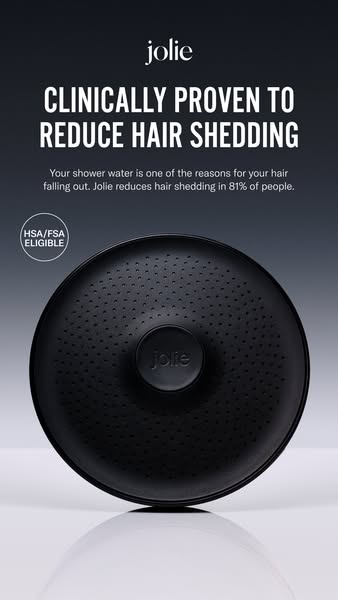 This image ad showcases the Jolie showerhead and highlights that it is clinically proven to reduce hair shedding.