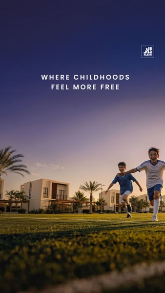 This ad promotes Albar properties with a focus on the freedom and joy of childhood within their communities. The image f