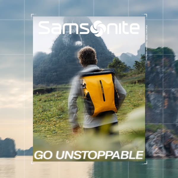 This ad showcases a man with a backpack while in nature. The ad shows the backpack being used in a variety of outdoor en