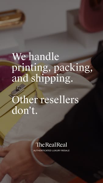 This ad for The RealReal highlights the services they provide, specifically printing, packing, and shipping, which they