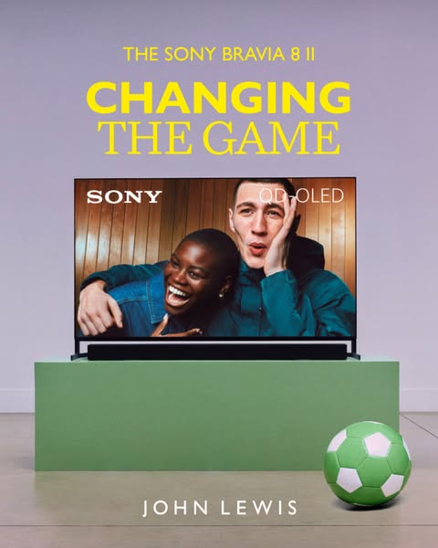 This image ad showcases the Sony Bravia 8 II television, highlighting its game-changing viewing experience. It features 