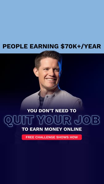 This image ad aims to persuade people to join a free challenge that shows how to earn money online without quitting thei