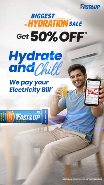 An ad for Fast&Up's hydration product, Reload. The ad features an offer of 50% off as well as the chance for the