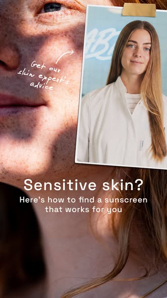 The ad features a close-up of a woman's face. Next to her is a picture of a woman in a lab coat. The ad asks the vie