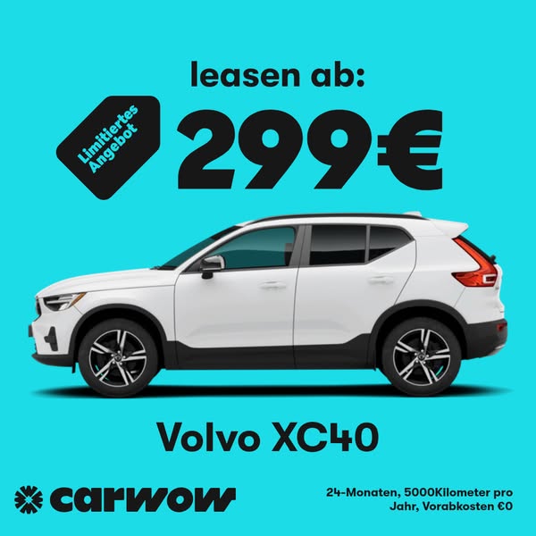 This image ad for Carwow features a white Volvo XC40. The ad highlights a limited-time leasing offer, promoting an affor