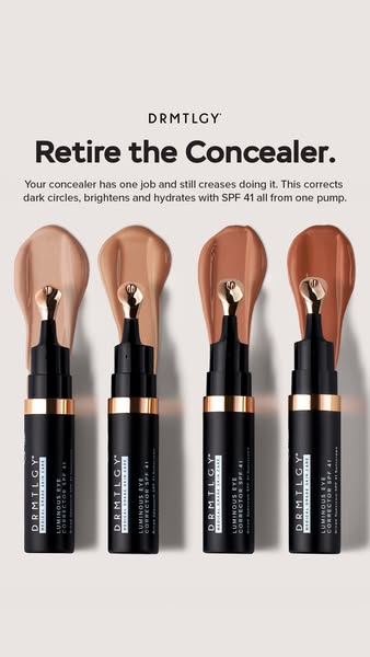 This ad highlights the DRMTLGY Luminous Eye Corrector SPF 41 as an alternative to traditional concealers. It emphasizes 