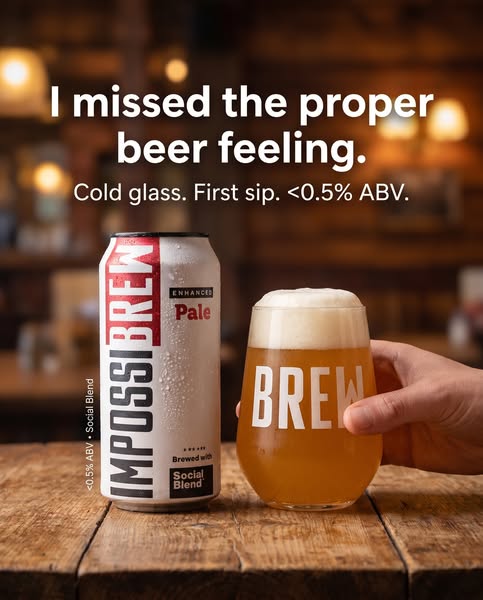 This image ad promotes a low-alcohol beer, highlighting the enjoyment of a proper beer feeling without the high alcohol 